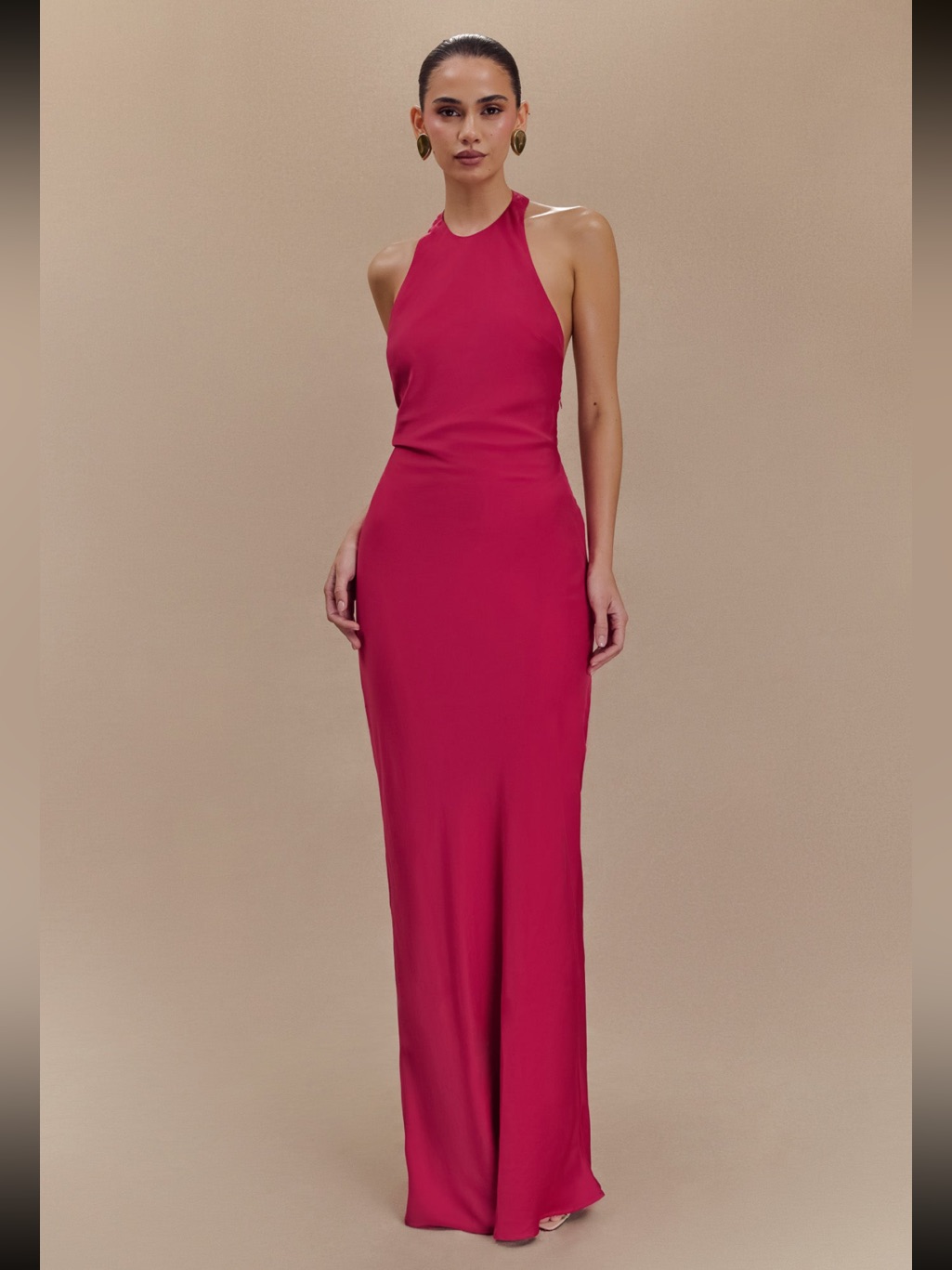 Meshki Hot Pink Halter Maxi Dress